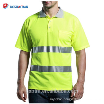 Custom Class 2 Work Wear Clothing Mesh Hi-Vis Safety t-shirt Yellow Short Sleeve Reflective High Visibility Polo Shirt